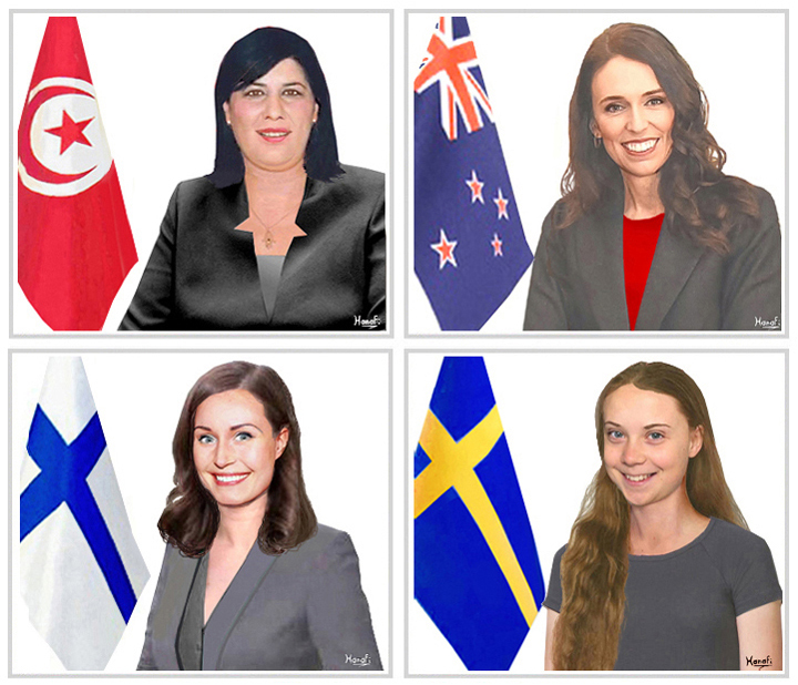 Abir Moussi, Jacinda Ardern, Sanna Marin, Greta Thunberg