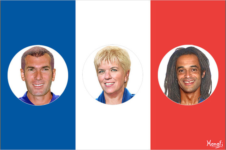 Zindine Zidane, Mimie Mathy et Yannick Noah